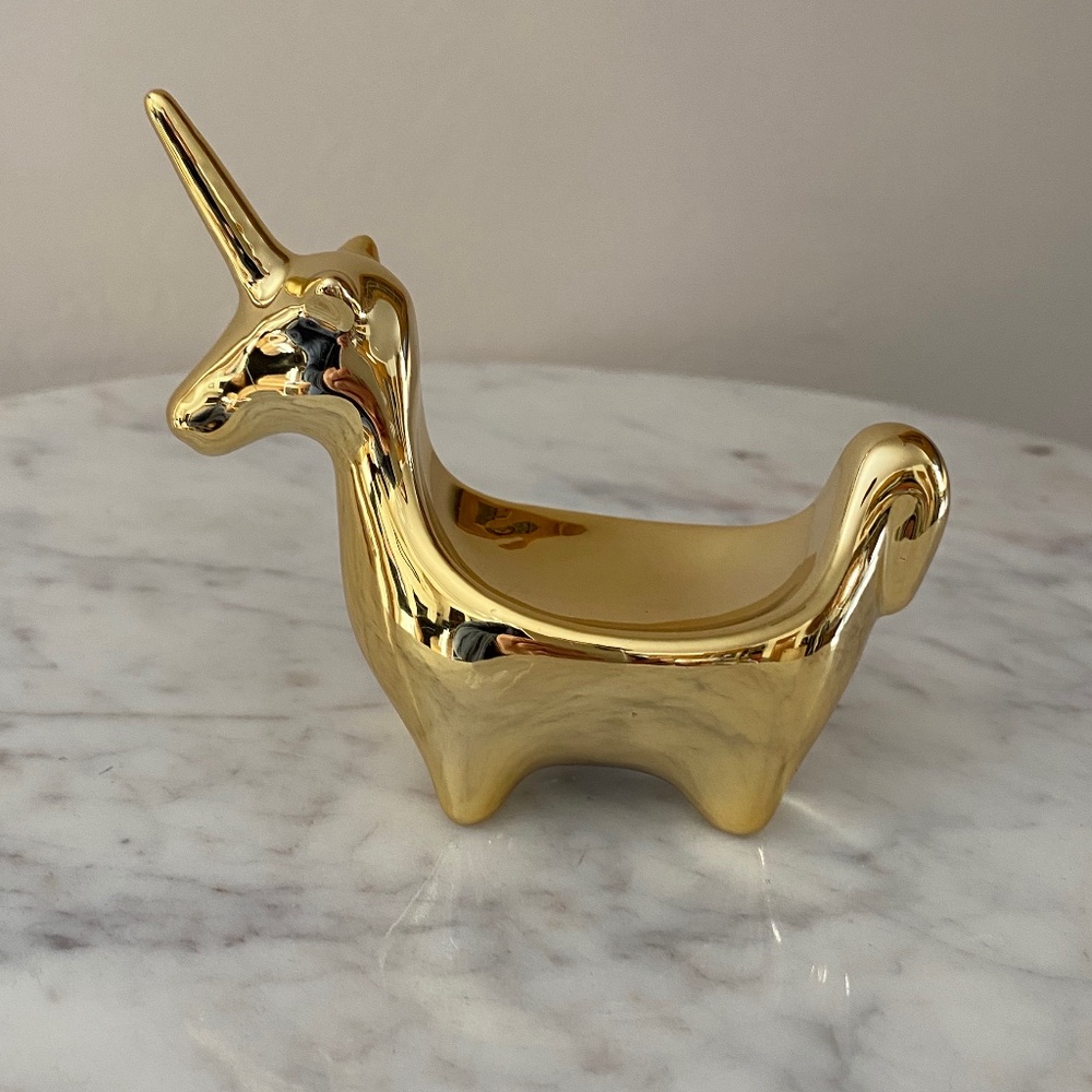 Gold Unicorn ring tray